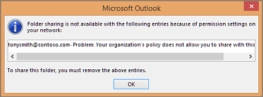 Error message when you try to share contacts outside your organization