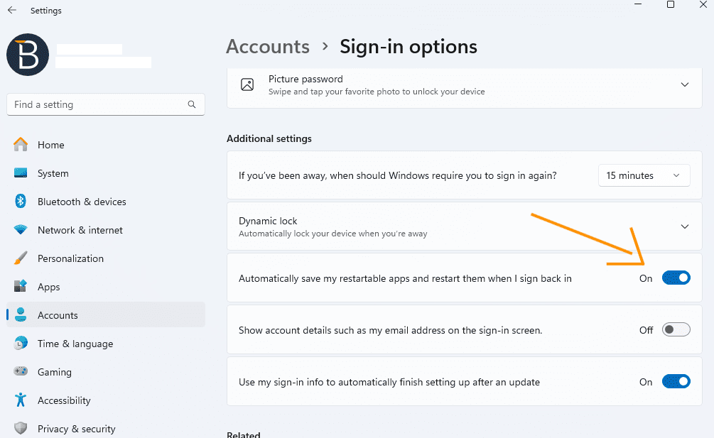 Accounts Sign in Options
