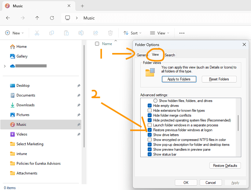Enable Restore Previous Folder Windows